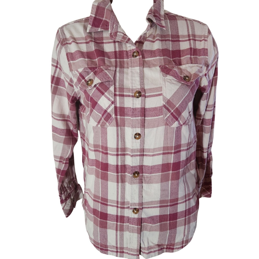 Frank And Oak Women's M M Plaid Long Sleeve Button Up Shirt Organic Cotton
